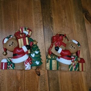 Vintage Burwood Christmas Teddy Bear Wall Decor Set Santa Gifts Tree  Homco